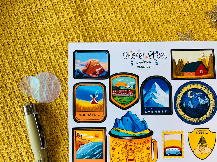 Camping Patches Sticker Sheet