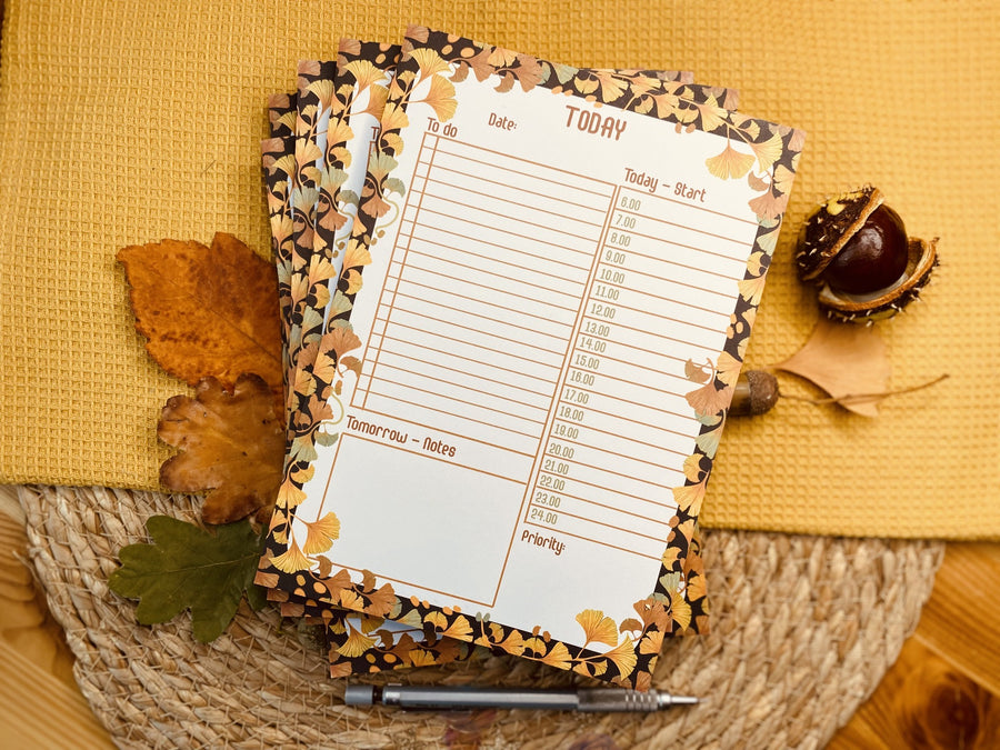 Golden Leaf Ginkgo A5 To Do - Daily Planner Notepad