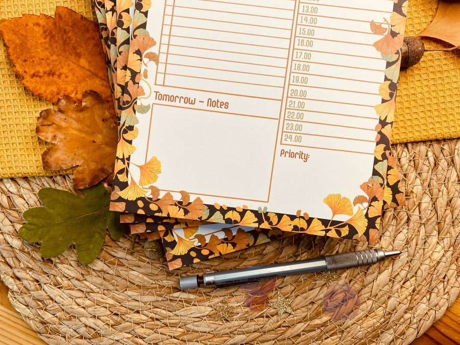 Golden Leaf Ginkgo A5 To Do - Daily Planner Notepad