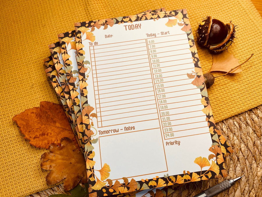 Golden Leaf Ginkgo A5 To Do - Daily Planner Notepad