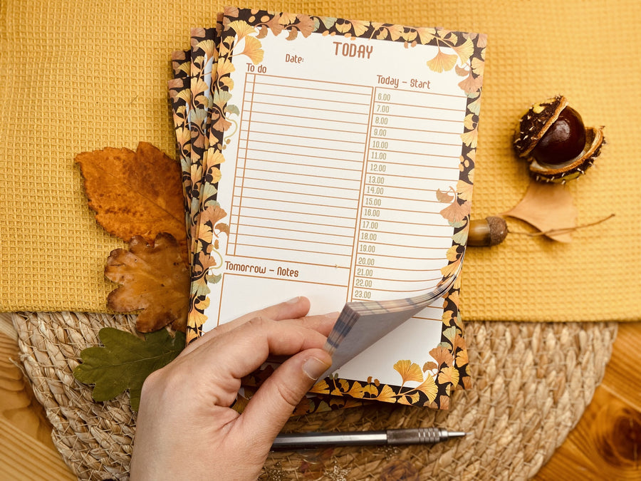 Golden Leaf Ginkgo A5 To Do - Daily Planner Notepad