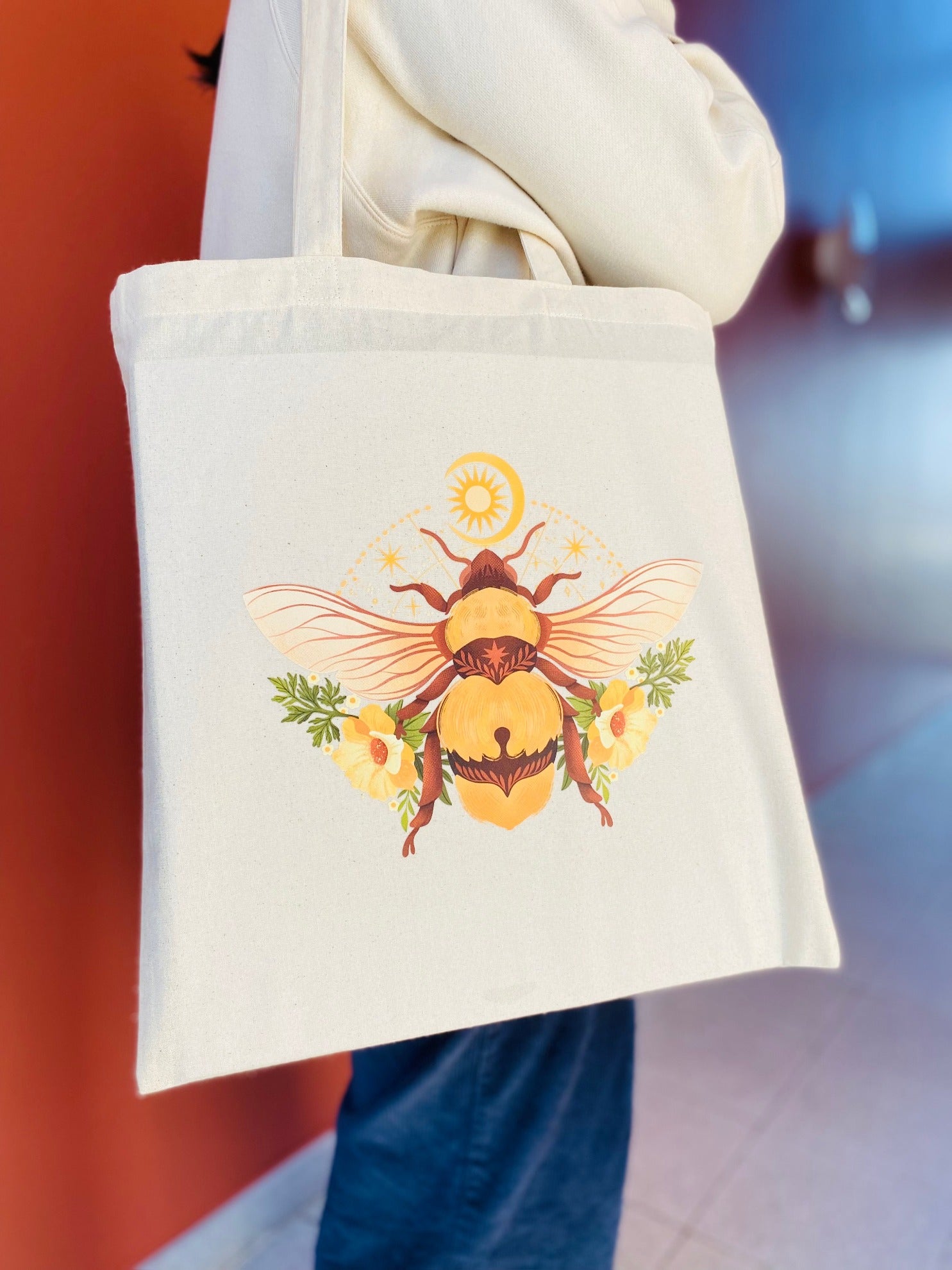 Bee Tote Bag, Queen Bee, Cute Canvas Aesthetic, Shopping, Large